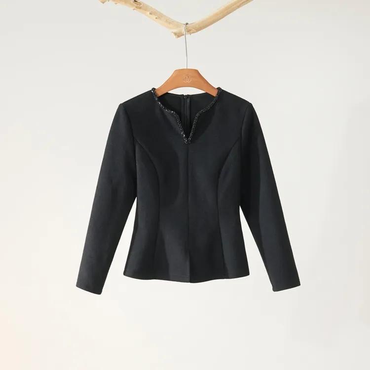 西子/羊绒桑蚕丝混纺手工织带8片立裁收腰上衣/SYBH2257