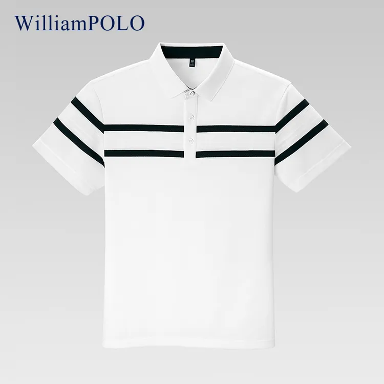 WILLIAMPOLO/英皇保罗25新款商务休闲翻条纹领夏季中年男士polo衫