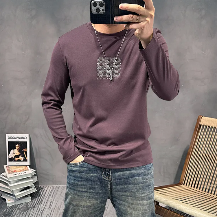 长袖t恤男款春秋季新款休闲百搭修身印花体恤男士t恤长袖春秋款