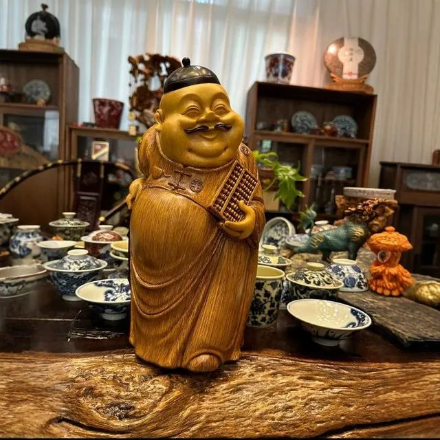 新中式地主婆摆件古风仿竹根木雕工艺品创意酒柜书房茶室空间装饰