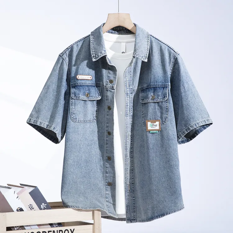 【莱赛尔】天丝复古牛仔短袖衬衫半截袖牛仔衣短袖衫夏休闲牛仔衣男