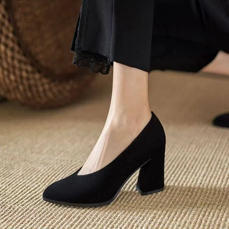 安踏感统【撤柜清仓】软皮久站不累脚黑色面试工装高跟鞋粗跟职业工