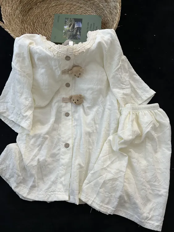 少女甜美可爱卡通小熊蕾丝花边睡衣女夏季新款公主风短袖短裤套装