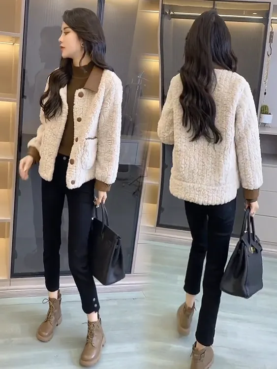 2025冬季新款时尚羊羔毛短外套女皮毛一体小个子洋气保暖显瘦上衣