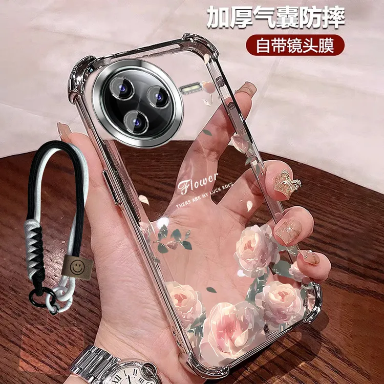 玫瑰花适用红米K80手机壳高颜值透明硅胶K80pro带镜头膜防摔手绳