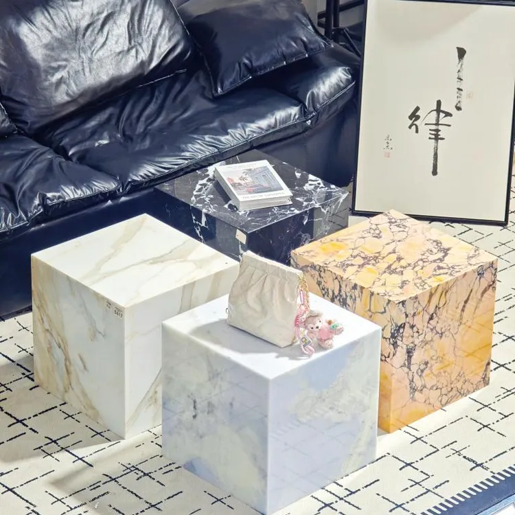 天然大理石边几现代简约大理石墩墩高级感摆件玩偶摆台玄关置物架