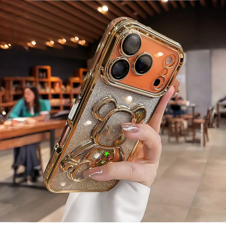 适用苹果17promax手机壳新款iPhone17pro/Air流沙熊透明闪粉软壳 