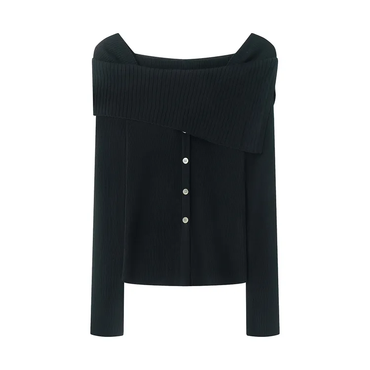 艾家新款黑色假两件针织开衫海军领显瘦老钱风松弛感女装贵气3053