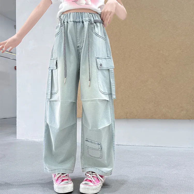 裤子天丝牛仔防蚊裤夏季薄款工装直筒裤儿童夏装2025新款大女童装