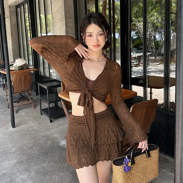 分体泳衣四件套长袖设计感沙滩度假微胖大码胖mm200斤钢托泳装