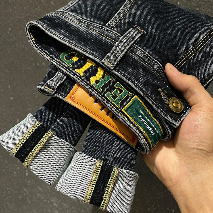 2025冬季新款百搭牛仔男休闲简约高端刺绣韩版修身长裤古士狼1064