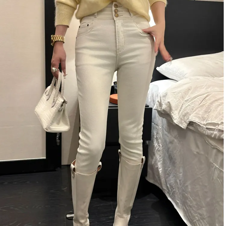 GUI GUDI【多色铅笔】时尚显瘦铅笔腿牛仔裤/黄加蓝 