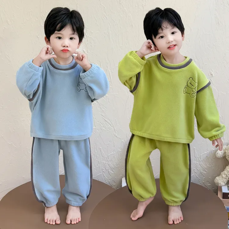 男童睡衣秋冬季儿童珊瑚绒加厚款套装小男孩宝宝奥粒绒家居服冬款