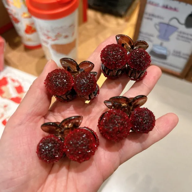 韩版新年红色樱桃小抓夹时尚百搭前额侧边刘海发饰精致碎发夹头饰