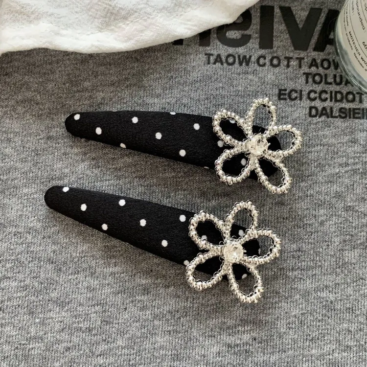 波点闪钻花朵发夹女前额侧边发卡刘海夹碎发边夹2025新款高端发饰