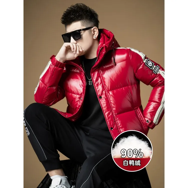 摩仕帝尼羽绒服男士秋冬款欧货2025新款潮牌加厚保暖红色连帽外套