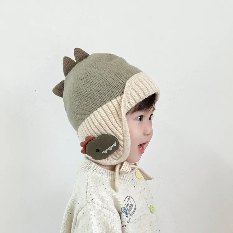 【小布丁】宝宝帽子秋冬季可爱恐龙男童护耳帽保暖毛线帽儿童防寒帽