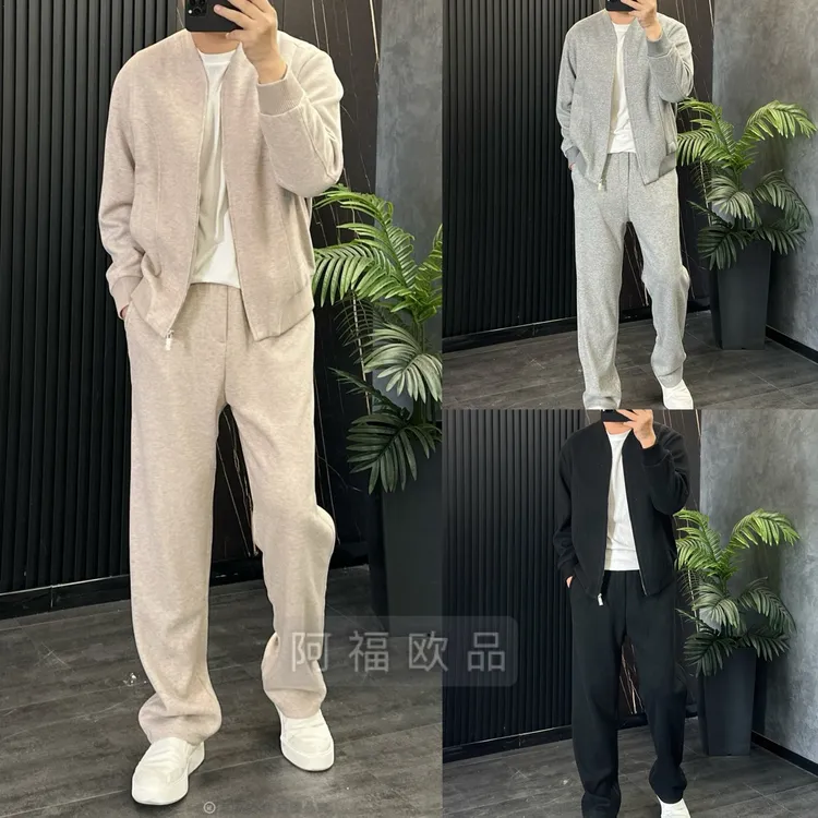 【阿福欧品】男士25秋季设计师款v领羊毛醋酸套装【分开下单男装套装