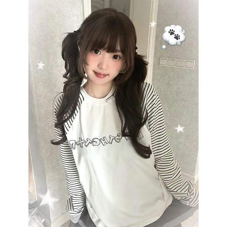 美式条纹t恤女2025早秋圆领新款慵懒风宽松独特别致百搭长袖上衣