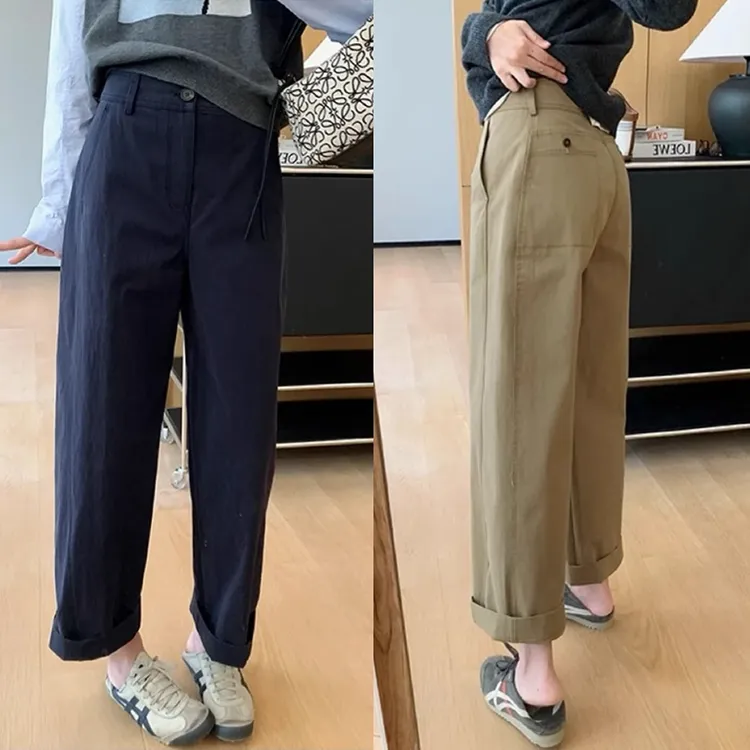 春秋新款立体裁剪日系九分休闲裤梨型身材高腰显瘦宽松阔腿奶奶裤