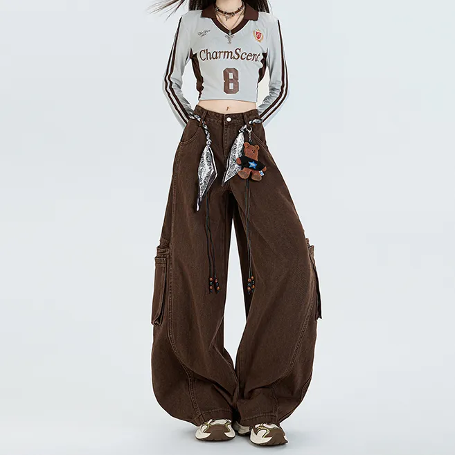 欧版街头洋气小众弯刀裤2025秋季新款大口袋工装复古通勤牛仔裤女