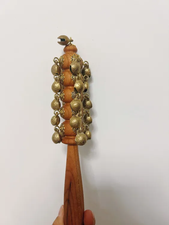 桃木哗啦棒铜铃桃木手柄摇铃棒适合宝宝早教乐器