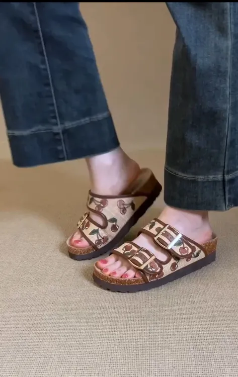 夏季网红勃肯鞋皮带扣小众厚底百搭真皮一字拖鞋女