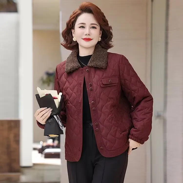 外套棉袄加绒棉服新款爆款棉衣冬季袄子毛领短款中老年女装妈妈装