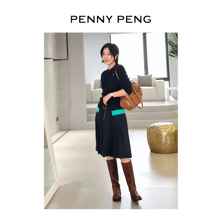 PENNYPENG学院空间夏季新款黑色显瘦洋气气质学院风抽绳百褶裙