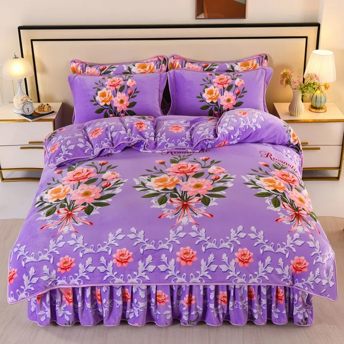 冬季加厚8-9斤牛奶绒四件套加绒保暖防静电双面绒床裙款被套被罩