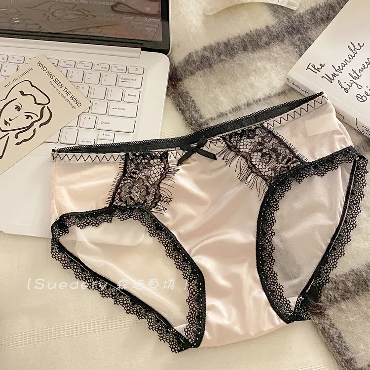 云烟成雨~日系纯欲蕾丝性感内裤女包臀透气网纱缎面中低腰