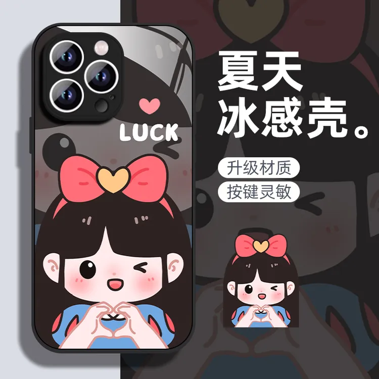 luck小公主黑适用苹果16/华为P70/vivo/oppo金属漆玻璃防摔手机壳