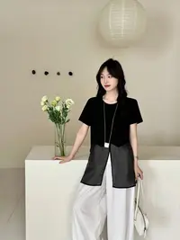 25879法式复古中长款网纱拼接短袖t恤夏季新款宽松休闲减龄上衣