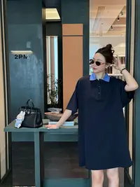  设计师原创休闲百搭时尚简约宽松舒适POLO领短袖连衣裙Z252054