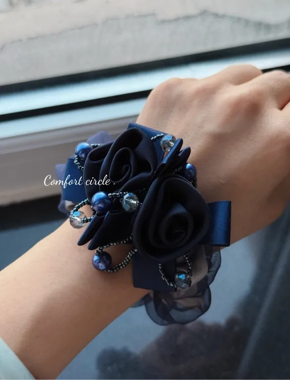 韩版花朵欧根纱大肠发圈高级感缎面时尚发绳简约气质盘发头花头饰