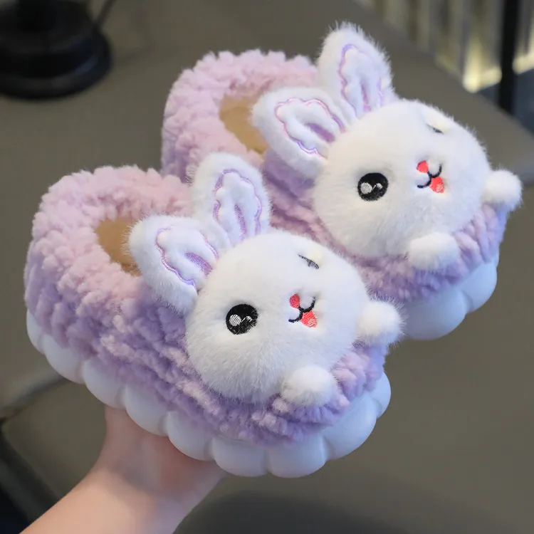 儿童棉拖鞋冬季加绒小孩毛绒棉鞋包跟可爱风宝宝防滑居家女童拖鞋