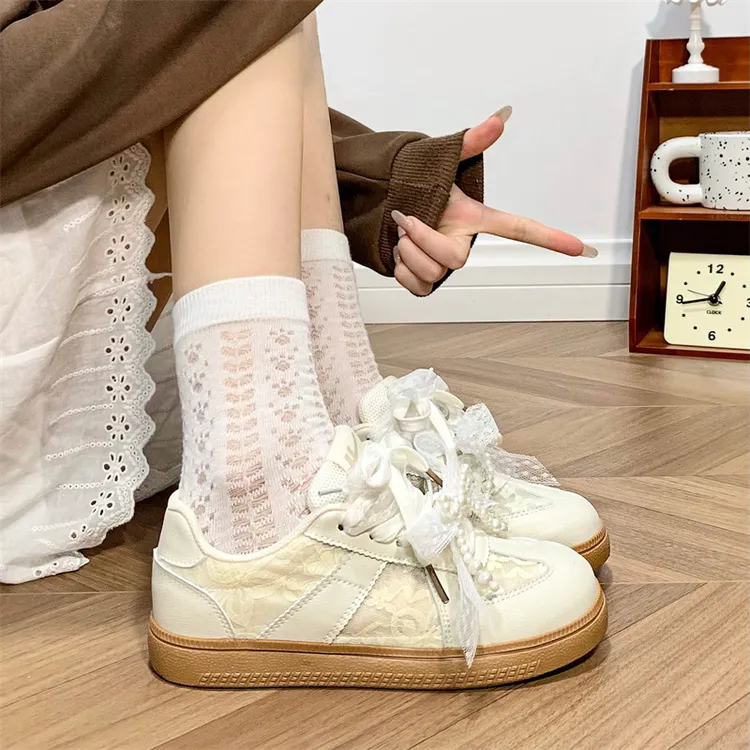 回力原创蕾丝网面透气德训鞋2025夏季新款软底百搭女款运动鞋ins