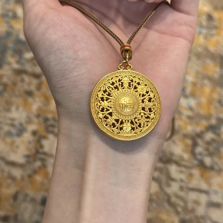 铜合金吊坠 挂坠项链「八方来财」镀k金双面高定罗盘X005（26克左右）