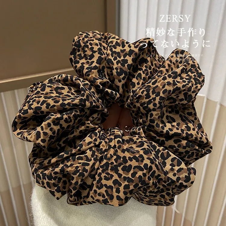 复古豹纹大肠发圈时尚洋气超大头绳慵懒低马尾头花高弹力头饰发饰
