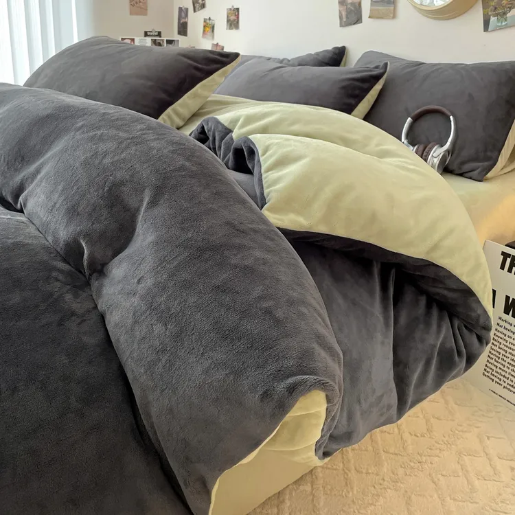 2025冬季加厚牛奶绒被套套件加绒双面珊瑚绒被罩单人毛绒被床单