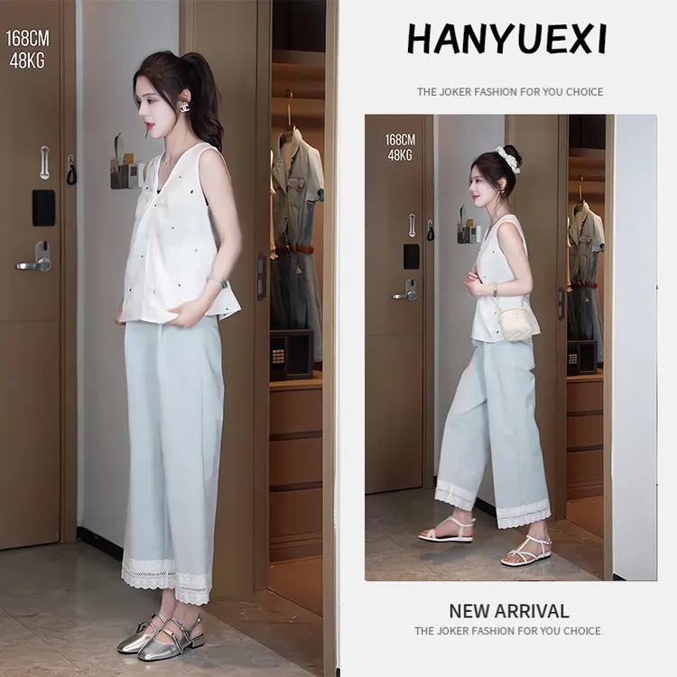 夏季一整套女装2025年新款韩版遮肚显瘦气质无袖上衣牛仔裤两件套
