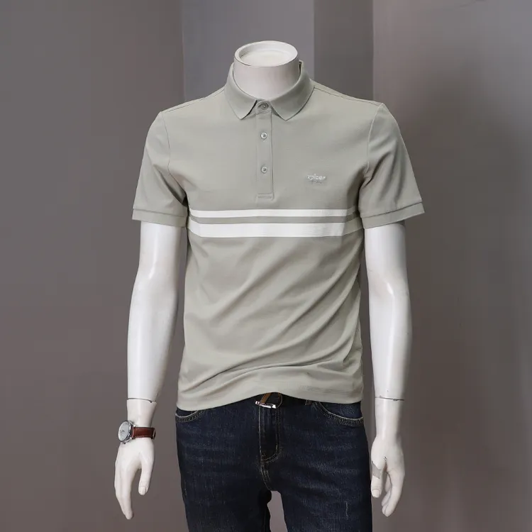 拉奇巴茨新款POLO衫男短袖高端体恤潮流商务休闲条纹拼接T恤上衣