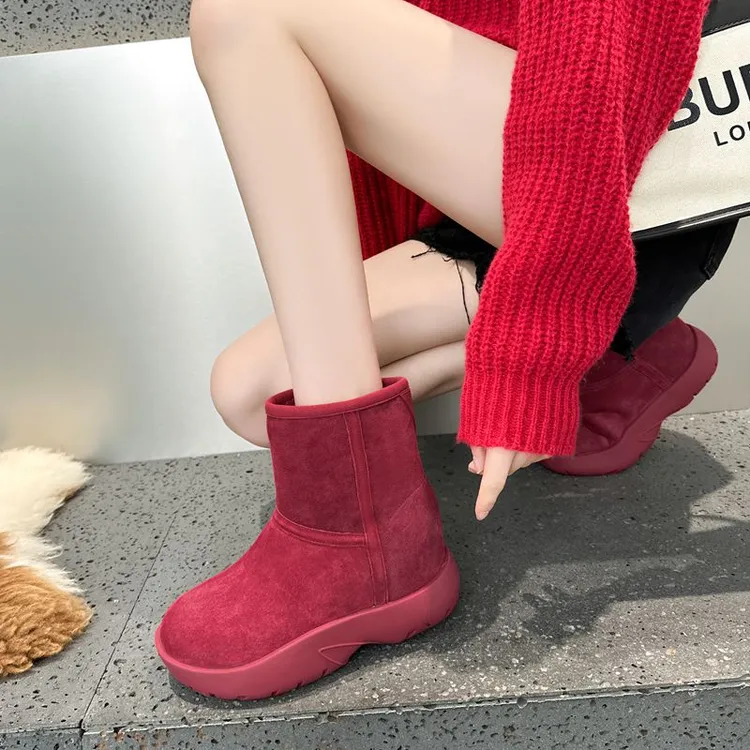 增高7.5cm潮流雪地靴女时尚新款冬季加绒真皮厚底短靴小个子女靴