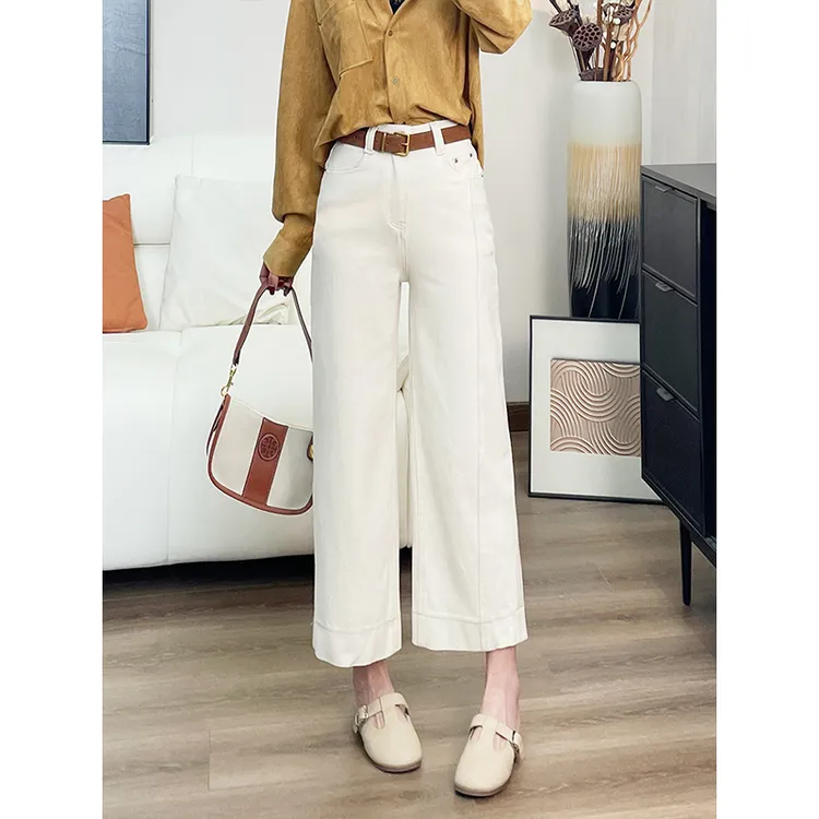 【华总高定】2025春季莱赛尔四面弹+宽脚边独特设计感奶奶牛仔裤