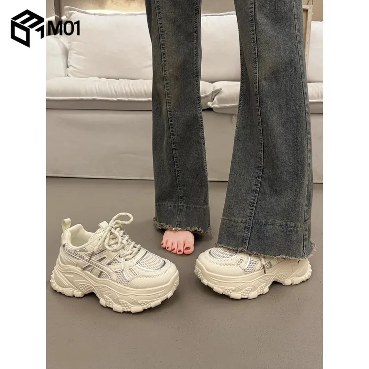 M01欧洲站厚底老爹鞋女小个子增高2025新款夏秋季白色休闲运动鞋