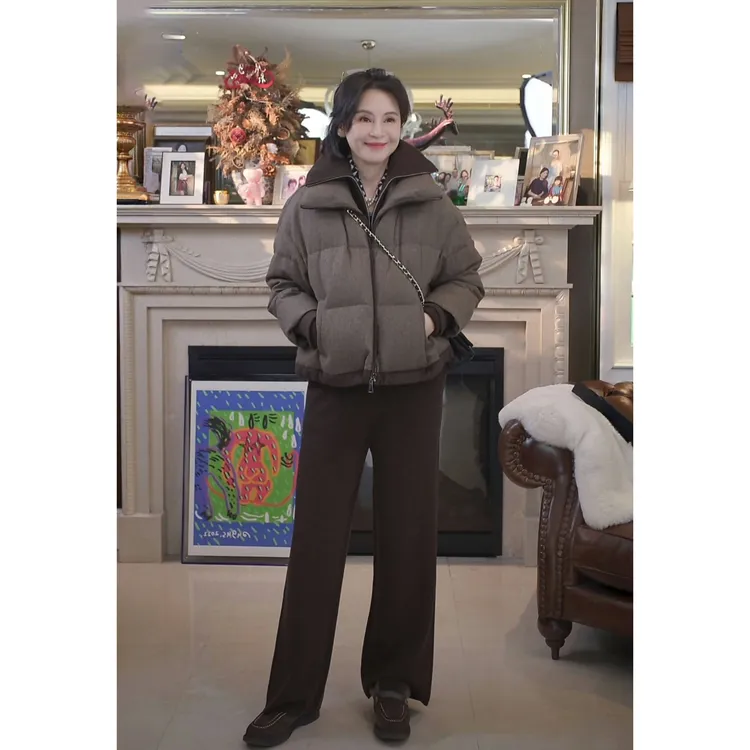 我是摩羯富士山下 90白鹅绒绵羊毛人字纹冬保暖羽绒服