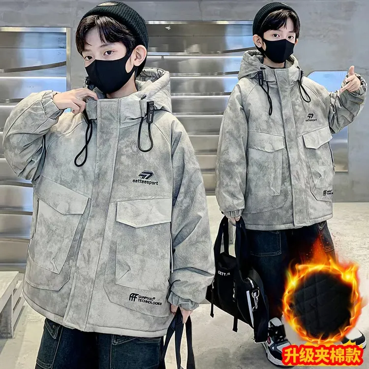 男童冬款外套2025新款冬季加绒加厚派克服上衣中大童男孩时髦冬装