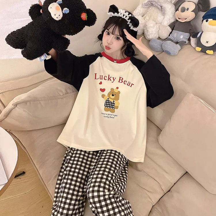 睡衣女款爆款2025新款春秋大码舒适宽松休闲长袖可外穿家居服套装