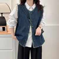 大码胖mm时尚百搭显瘦流苏牛仔马甲女春季新款宽松遮肉减龄上衣