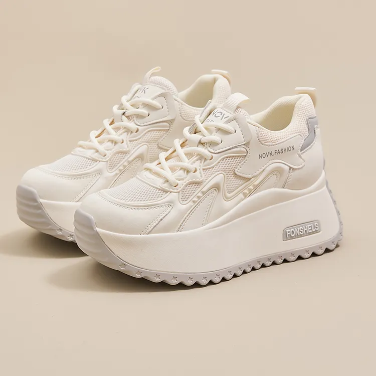 【7CM】2025新款夏季透气单网鞋厚底女式休闲单鞋小白鞋子百搭时尚